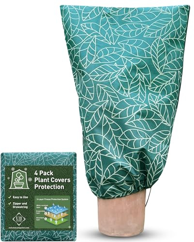 Lot de 4 Housse Hivernage 80x120 CM | Vert Sac de Protection pour Plantes Exterieur Contre Le Froid et Le Gel | Avec Cordon de Serrage et Zipper Voile d'hivernage | Pour Arbres, Plantes et Arbustes