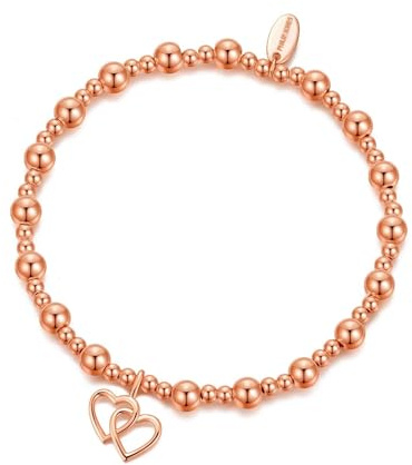 Philip Jones Rose Gold Plated Heart Link Beaded Stretch Bracelet