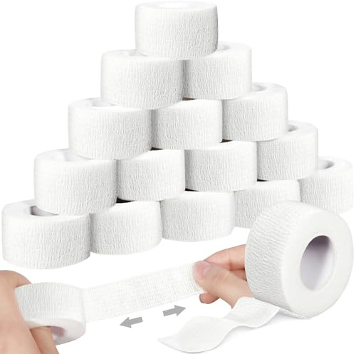 SaiXuan 16 Rollos de Venda Elástica Autoadhesiva, Alta Elasticidad, Transpirable y Suave, Lesiones Deportivas, Primeros Auxilios, Cuidado de Mascotas, Fijación Antideslizante, 2.5 cm x 4.5 m (Blanco)
