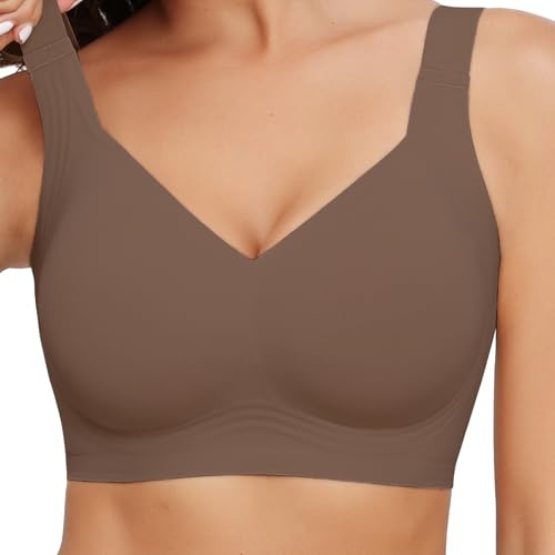 Mivorica Comfort Seamless Wireless Bra,Non Wired T-Shirt Bra,Support Bras for Women UK,Coffee,XL
