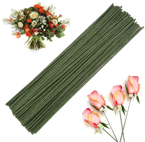100 Stück Blumendraht Grün, 25cm Floristikdraht, Steckdraht Floristik Draht 2mm Floristendraht, Drahtstäbe zum Basteln, Blumenstiele, Blumenstieldraht für Künstlichen Blumen, Blumenbouquets