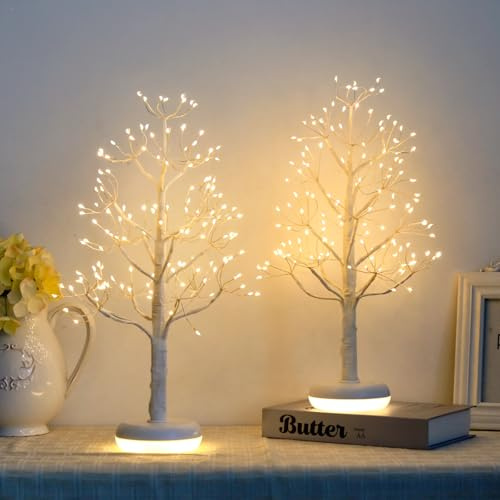 Eambrite Set of 2 Rechargeable Christmas Tree with 136 Lights, Twig Trees with 6 Modes, Timer & Dimmable Control, Lighted Trees for Indoor Decor, Tabletop Christmas Decorations for Home (50cm)