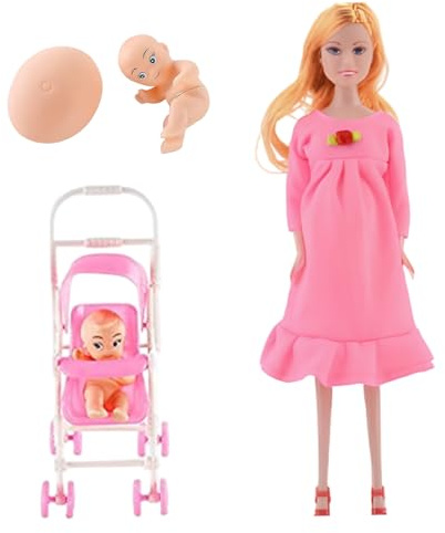 HoveeLuty Poupée Enceinte avec bébé dans Le Ventre 12 articulée Mobile mère Enceinte avec Chariot pour Enfants, Accessoires de Maison de poupée, Style 2 Jouets bébé Jouets pour Enfants bé