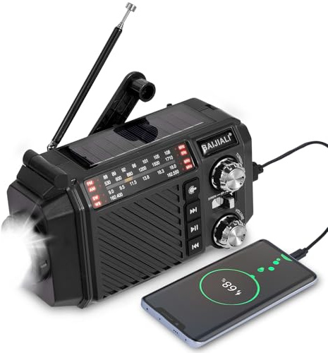 Hand Crank Emergency Weather Radio with 2600mAh/9620mWh Power Bank, NOAA AM FM Shortwave Portable Radio, Solar & USB-C Charging, Flashlight, SOS Alarm for Emergency Kits (Black)