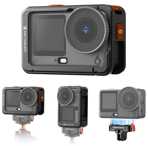K&F CONCEPT Jaula + Soporte Plegable de Liberación Rápida, Compatible Solo con dji Osmo Action 6, Marco Protector Expandible con Zapata Fría, Adaptador de Rosca 1/4 para Trípode y Palo Selfie