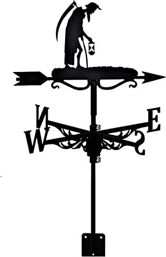 Black Weather Vane Stainless Steel Wind Vane Retro Old Father Time Weather Vane Farmhouse Garden Patio Yard Roof Ornament Decoration Weather Vanes Wind Direction Indicator