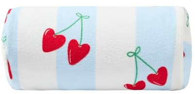 OHS Heart Cherries Inflatable Pillow, Bolster Cushion Lightweight Compact Sun Lounger Cushion with Microfibre Cover Back Support Outdoor Cushions Travel Poolside Beach Accessories, Blue/White