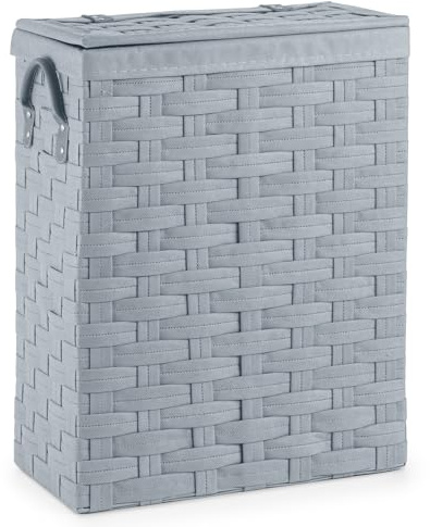 EHC Slimline Laundry Linen Basket Bin Bathroom Storage Hamper Basket With Lid - Grey