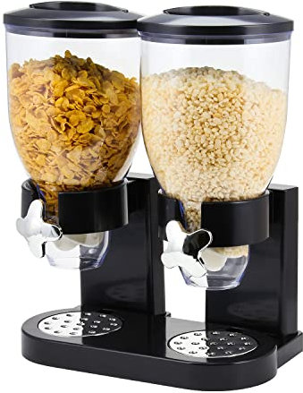 Taylor & Brown Double Cereal Dispenser Classic Dry Food Canister, Dry Food Dispenser Control Storage Container, Great for Cornflakes, Candy, Nuts, Beans, Granola - Kitchen Storage Dispenser, Black
