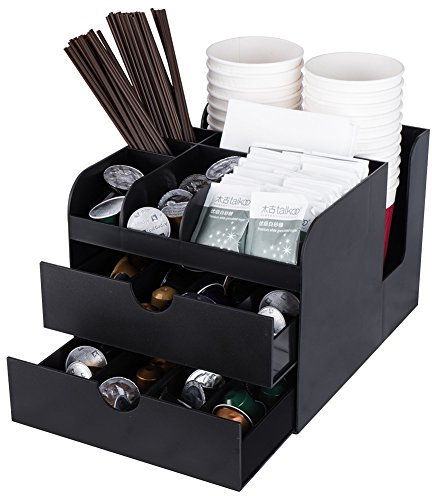 Vencer Caffè Organzier,Organizer per condimenti e accessori per caffè,Cassettiera Multiscomparto,Nero,VCO-002