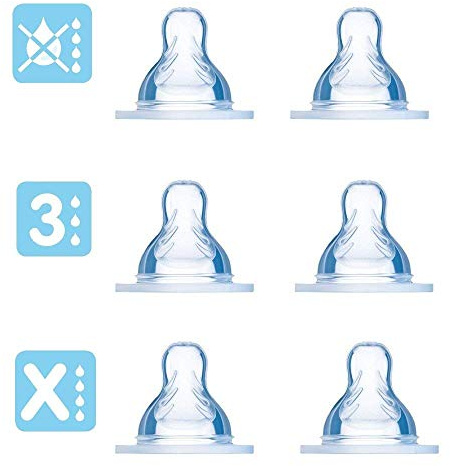 MAM Silk Teat Set of 6 for 4 Months, Fast and Drip-Free, Size 3 + 4 + X Puree, Pack of 6