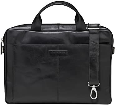 dbramante1928 - Kronborg Laptoptasche 16 Zoll für Damen & Herren - Tasche mit strukturierten Ledergriffen & einem verstellbaren Schultergurt - Aus echtem Vollnarbenleder - Black N.E. (2nd Gen)