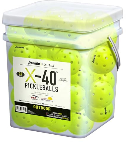 Franklin Sports Seau de Balles de Pickleball d'Extérieur x-40 Officielles de l'USA Pickleball (USAPA) - Taille Réglementaire - Balles Officielles de l'Us Open - Jaune - Lot de 36
