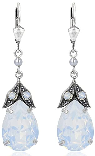Nobel Silber-Ohrhänger Vintage Kristalle White Opal romantische Ohrhaenger