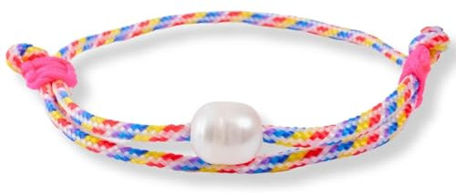 happymaker - Segeltau Armband Damen, Bunter Armbänder Damen mit echrter Süsswasserperle, zwei Schiebeknoten in pink neon, größenverstellbar, wasserfest und handmade