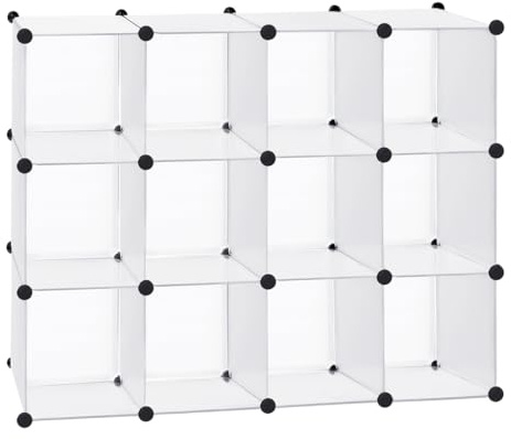 T-LoVendo Armario Modular Cubos. Estantería Zapatero plástico Blanco. Fácil Montaje. Librería Moderna. Ahorra Espacio. Salon, baño, Cocina. 12 Cubos