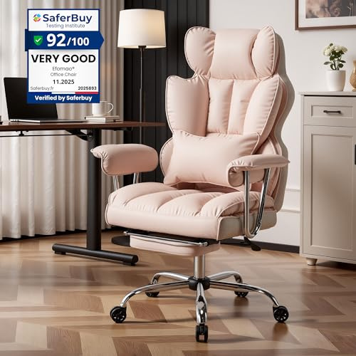 Efomao ergonomisk kontorsstol i PU-läder, stor och hög skrivbordsstol 200 kg, justerbar datorstol med hög rygg, fotstöd och ländryggsstöd
