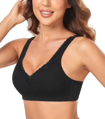 Curyon Reggiseno classico in cotone da donna senza ferretto, seni grandi, tenuta forte, taglie forti [coppa B-F] 4 ganci e occhiello non imbottiti, morbida elasticità, reggiseno senza ferretto per lo