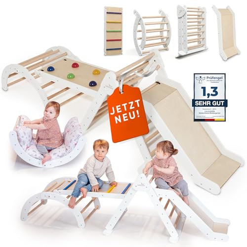 Lululearn® Kletterdreieck, Kletterbogen, Rampe & Rutsche [FALTBAR] – Ideal für Indoor & Outdoor | Spielzeug ab 1 Jahr, 4 in 1 Montessori Klettergerüst für aktives Lernen – Jetzt entdecken! (Weiß)