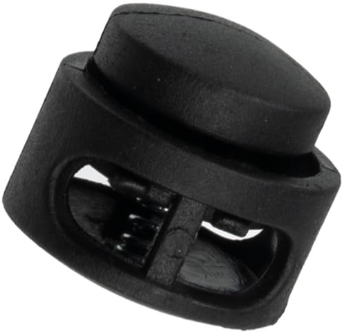 AERZETIX - Juego de 12 bloqueos cordones redondos con resorte de 2 agujeros - apertura 4mm - stoppers para cordones - en plástico - color negro - ropa deportiva mochilas manualidades