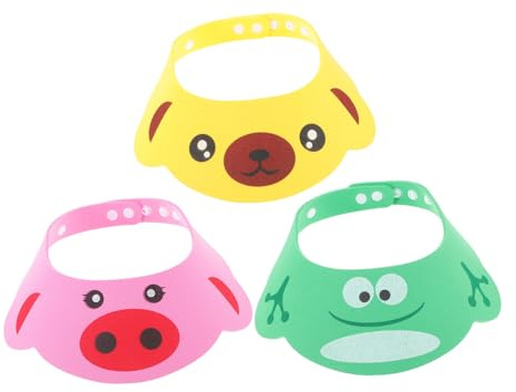 SKISUNO 3 Stück Teiliges Waschhaube mit Verstellbarem Spritzschutz Wasserdichte Dicke Duschhaube in Gelb Grün Shampoo Schutz für Kleinkinder Beim Haarewaschen und Baden