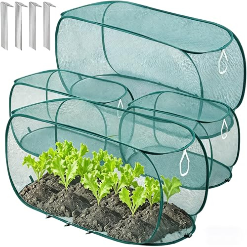 Rete a Maglia da Giardino Pieghevole, 100x45x40cm Tenda Protezione Piante, Rete Anti Uccelli e Insetti, Gabbia Porta Frutta Portatile per Aiuola, Ortaggi, Fragole, Fiori (Verde 4pz)