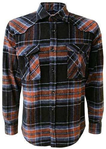 ROCK-IT Apparel Camisa de Franela para Hombre Manga Larga I con Bolsillos y Botón Delantero I Tejido Muy Suave I Camisa Leñador a Cuadros para Hombre [TallasS-5XL] Marrón/Azul/Gris 5XL