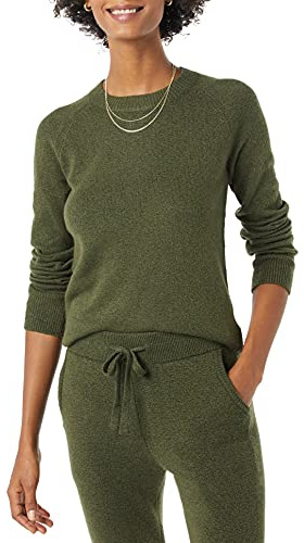 Amazon Essentials Suéter de Manga Larga Suave al Tacto para Mujer, de Ajuste clásico, con Cuello Redondo, Color Oliva Oscuro, Talla