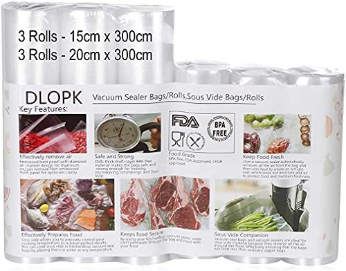 Vakuumierbeutel,Vakumiererbeutel 6 Rollen 20x300cm & 15x300cm folienrollen für alle vakuumierer, BPA-frei, stark & reißfest, 150µm, Sous Vide geeignet, wiederverwendbar vakuumrollen