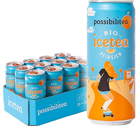 Possibilitea Bio Eistee Pfirsich (12 × 330 ml Dose) – Pfirsichgeschmack, bio, vegan, still & klimaneutral - Ice Tea - Organic - Cold Tea - Peach