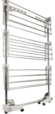 Stendino Verticale in Acciaio Inox, Stendibiancheria a torre da interni con braccetti richiudibili,(tre strati - argento)