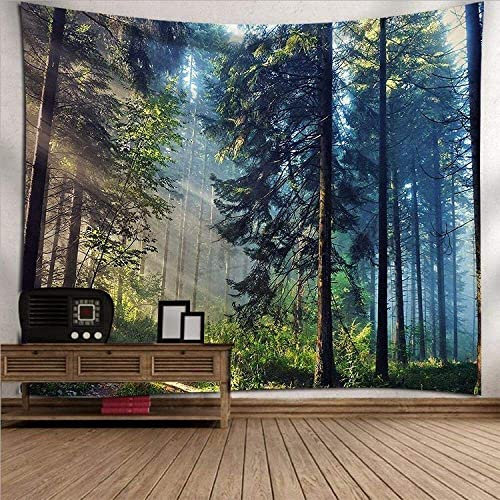 Tapiz de pared, tapicería para pared, paisaje, árboles, bosque de pino nórdico de decoración, tela de impresión rectangular para salón, dormitorio, 300 x 180 cm
