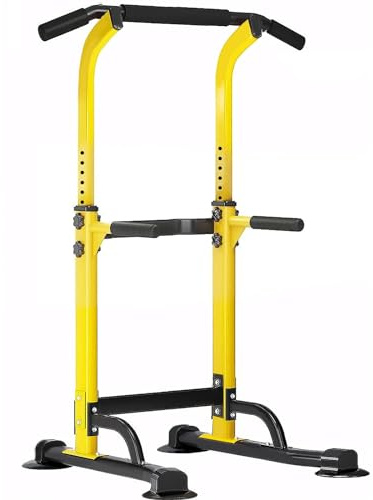SogesPower Power Tower Dip Station Barra per trazioni per palestra domestica regolabile in altezza attrezzatura per allenamento di forza, giallo