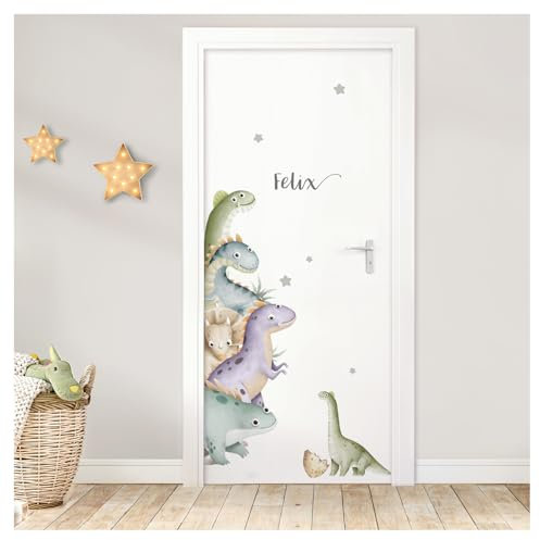 DEKO KINDERZIMMER Türaufkleber Dinosaurier Wandsticker mit Name für Kinderzimmer Tür Sticker Wandtattoo Babyzimmer Wandaufkleber selbstklebend DK1119-03