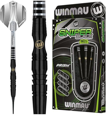 WINMAU Sniper Black 18 Gramm Barrel / 20 Gramm Gesamtgewicht Professionelles Wolfram-Dart-Set mit Flights und Schäften (Shafts)