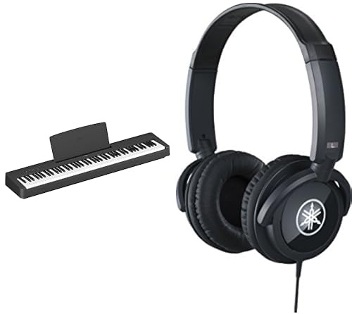 Yamaha P-145 Digital Piano, Schwarz & HPH-100B Kopfhörer, schwarz – Geschlossener On-Ear-Kopfhörer