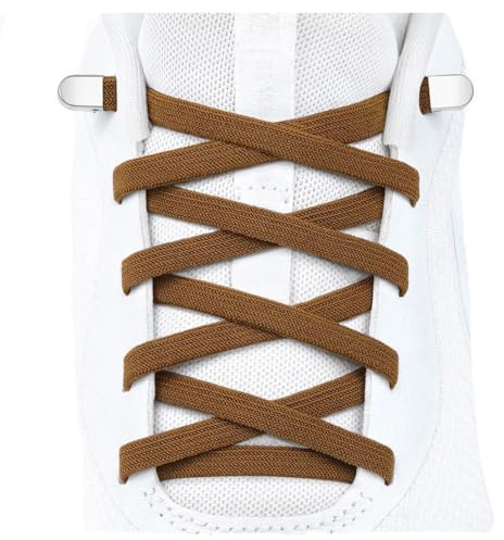 Stepace 2 pares de cordones elásticos sin atar para niños y adultos, cordones de zapatos Ajustables elásticos planos Para Zapatos y Zapatillas Marrón 120