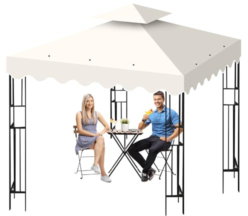 Qdreclod Auvent de rechange pour tonnelle de 3 x 3 m, housse de rechange à double niveau avec grille d'aération, toit supérieur pour magasin, jardin, terrasse, cour, extérieur, couverture de pavillon
