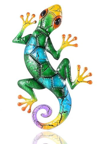 YWHWLX Metal Gecko Wall Decor, 17 Inches Lizard Garden Ornaments Wall Art, Hanging Outdoor Garden Decorations, Wall Fence Sculpture for Outdoor Backyard Porch Home Patio Lawn Fence Decorations
