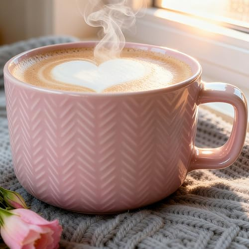 Disoza stora soppskålar med handtag Stor kopp Rosa keramik Kaffekopp Jumbokoppar XXL Porslin Kaffekopp 700 ml Kaffe Te Kopp Müsli Soppa Kaffemugg Skål Skål Soppskaff med handtag