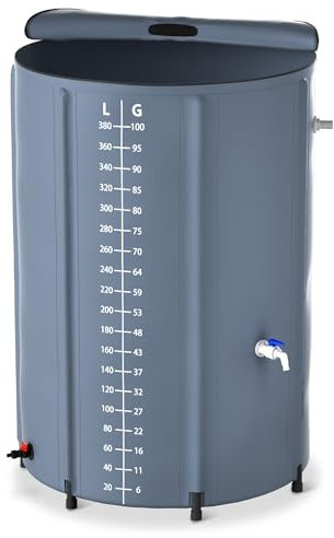 XMTECH Faltbare Regentonne Regenfass - Regenwassertonne Wassertank Regentank mit Wassereinlassgitter & Abflussventil Regenwassertank Ideal zum Bewässern oder Reinigen Ihres Gartens, 380L, Dunkelgrau