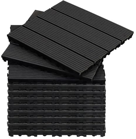 CCLIFE WPC Terrassendielen, Balkon Boden, Terrassenfliesen, Klickfliesen Terrasse, 30x30 cm, Wasserdicht Rutschfest, Geeignet für Balkon und Garten, Dunkelgrau,CushHom