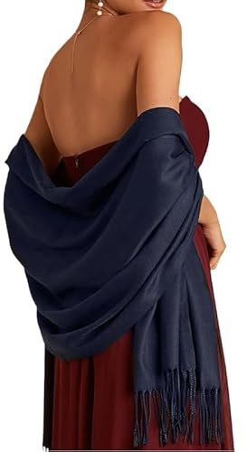 haetair Womens Pashmina Shawls and Wraps for Evening Dresses Wedding Winter Warm Stoles Large Ladies Scarves (Navy Blue)