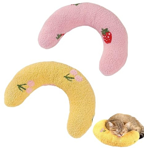 UZYXC Lot de 2 Coussins Apaisants pour Chats à la Valériane et Herbe à Chat, Anti-Stress pour Détendre votre Animal, Peluche Douce aux Tons Pastel (Jaune et Rose), Pour Chats et Petits Chiens