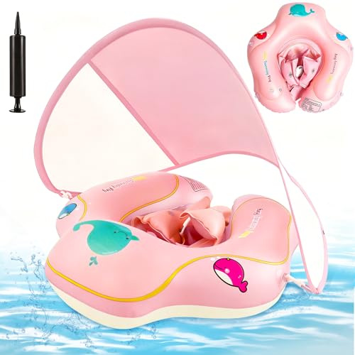 XUNIVERS Ciambella Neonato Mare,Anello Galleggiante per Bambini con Parasole SPF 50+,Salvagente Neonato con Parasole e Seggiolino di Sicurezza,Salvagente Galleggiante per bambini da 3 a 12 mesi