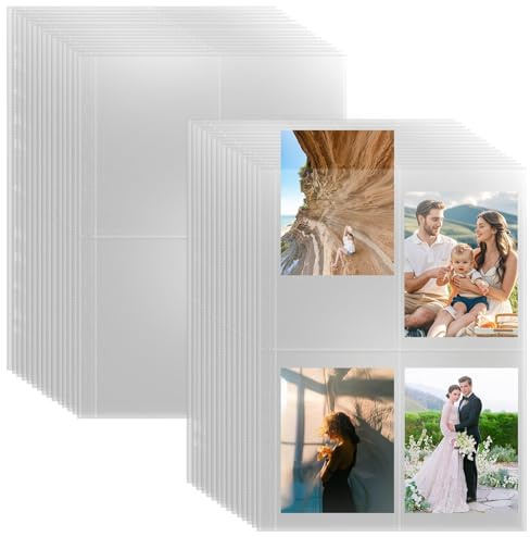 30 fundas de fotos A6 para carpetas de anillas A4, álbumes de postales de 10 x 15 cm, álbum de fotos de carga superior, carpeta de doble cara, 4 bolsillos, fundas ultra transparentes para tarjetas
