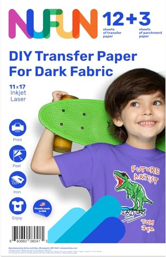 NuFun Activities Inkjet Printable Iron-On Heat Tshirt Transfer Paper 11x17 (12, Dark Fabrics)