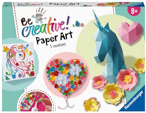 Ravensburger BeCreative Paper Art Flower & Unicorn - Bastelset für Kinder ab 8 Jahren, Papierfiguren basten für Mädchen und Jungen - 18236 - Geburtstagsgeschenke, Deko selber basteln