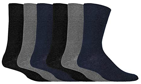 Diabetic Socks Mens 6 Pairs – Mens Cotton Socks Gentle Grip Non Elastic Socks for swollen feet | Smooth Toe Seem | Non Elastic Cuff | 6-11 one size UK