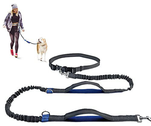 JVHLOV 165-240cm Joggingleine Hunde, Einziehbare Leine mit Doppelgriff & Taillengürtel, Elastische und Reflektierende Laufleine, Premium Hundeleine zum Laufen Spazieren